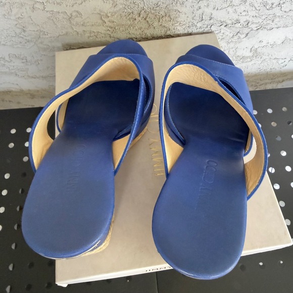 Jimmy Choo 143 Pledge Cosmo Vac LOGO PLATE Espadrille Wedge SLIDES EU 41 Blue - Picture 12 of 14